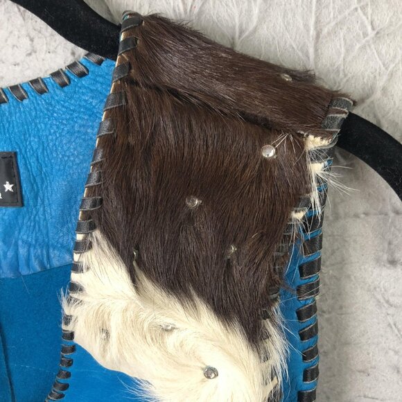 Silver Mesa Vest Womens Medium Blue Leather Cowhide Rhinestone Western Boho - Picture 12 of 16
